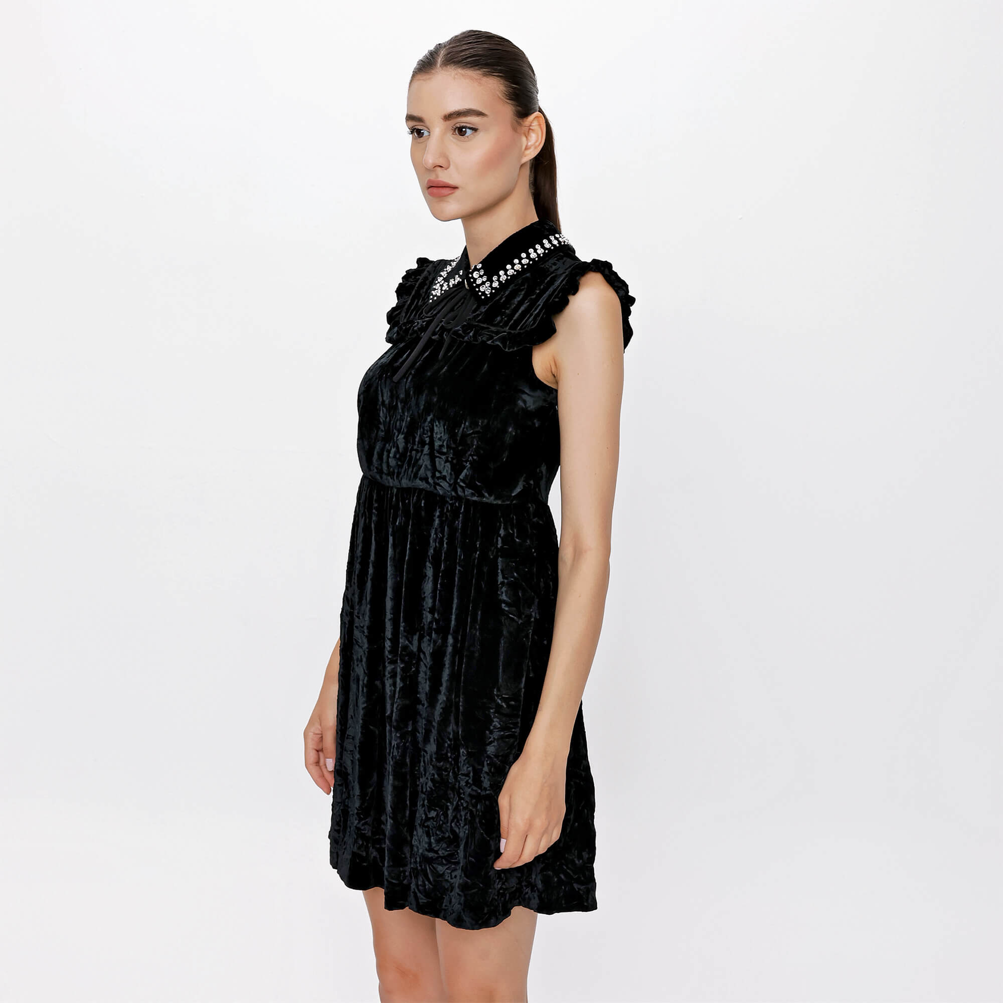 Miu Miu - Black Velvet Crystal Mini Dress